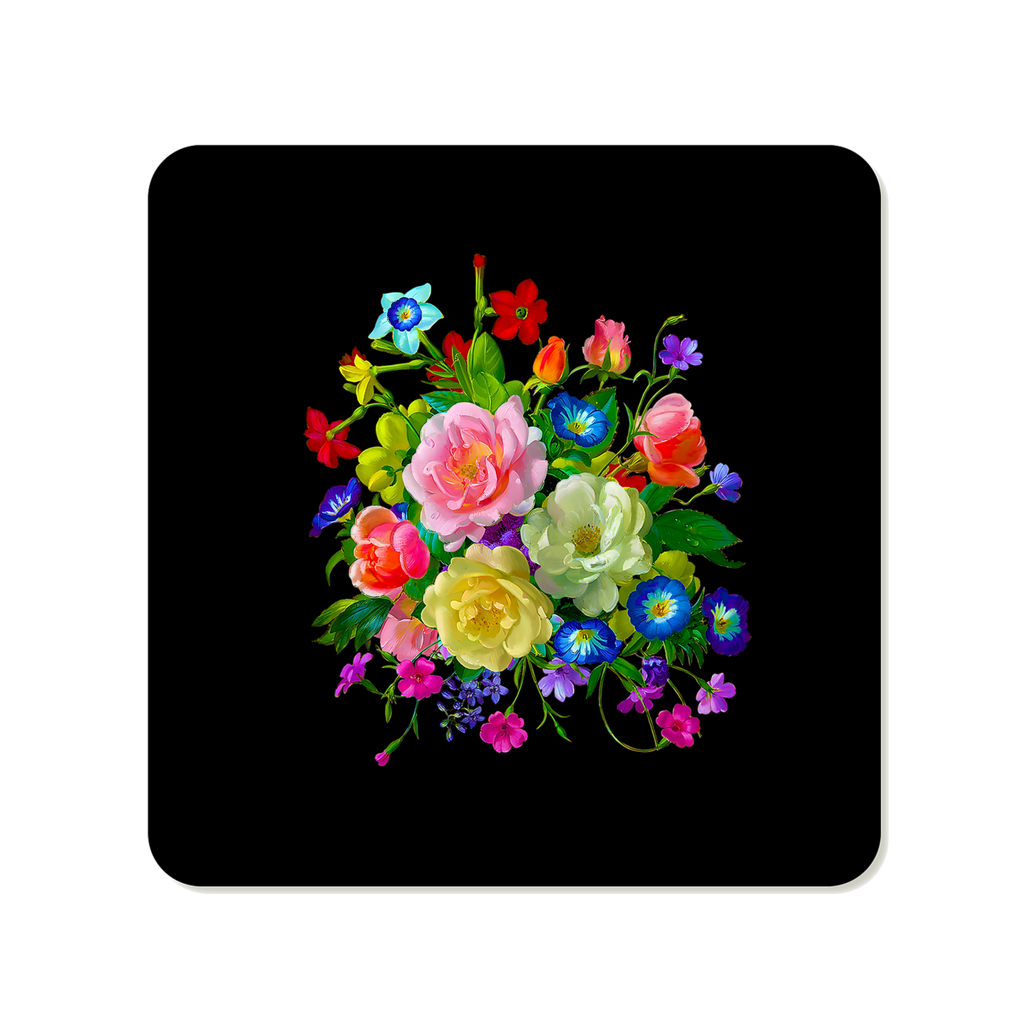 Roses, Pansies, and Poppies Bouquet Square Mousepad