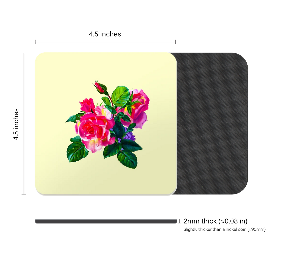 Romantic Floral Drink Coaster, Waterproof Non-Slip Rubber Base Table Mat