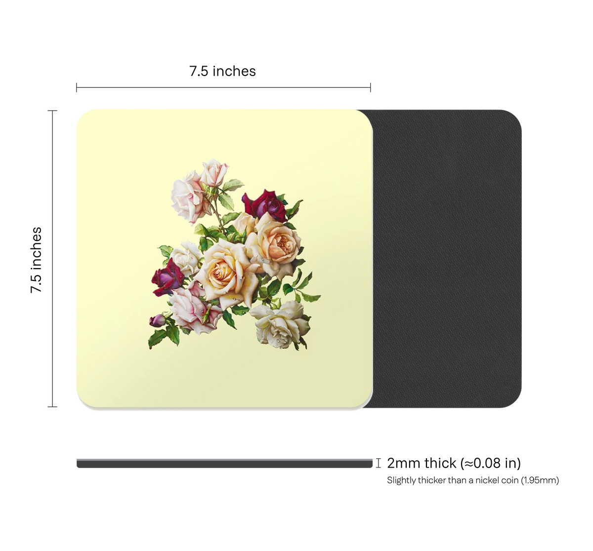 Antique Floral Square Mouse Pad, Premium Non-Slip Rubber Base Desk Mat