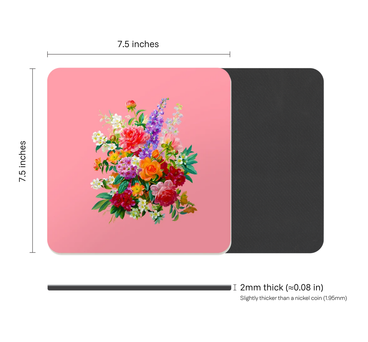 Botanical Floral Square Mouse Pad, Premium Non-Slip Rubber Base Desk Mat