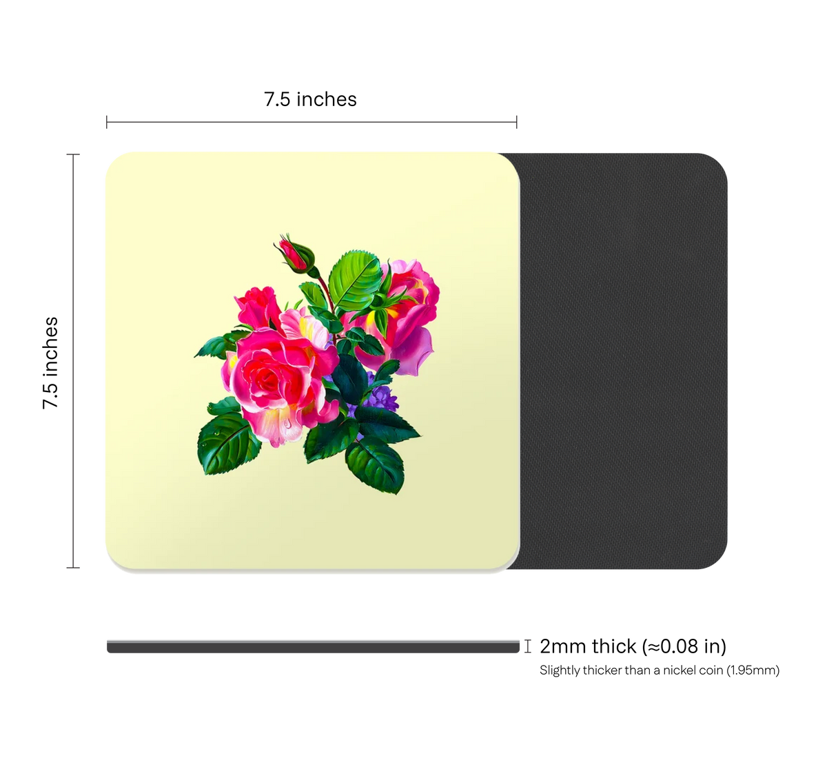 Romantic Floral Square Mouse Pad, Premium Non-Slip Rubber Base Desk Mat