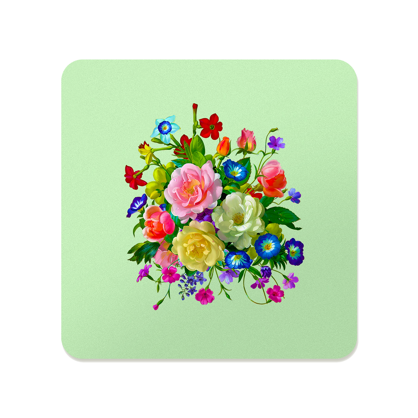 Roses, Pansies, and Poppies Bouquet Square Mousepad