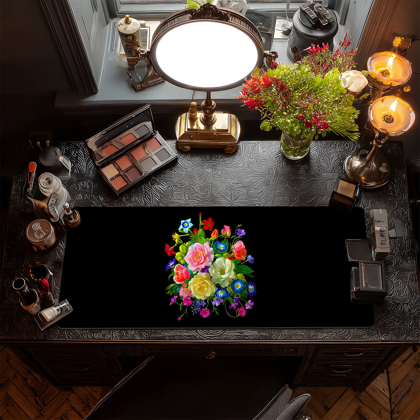 Roses, Pansies, and Poppies Bouquet Vanity Mat