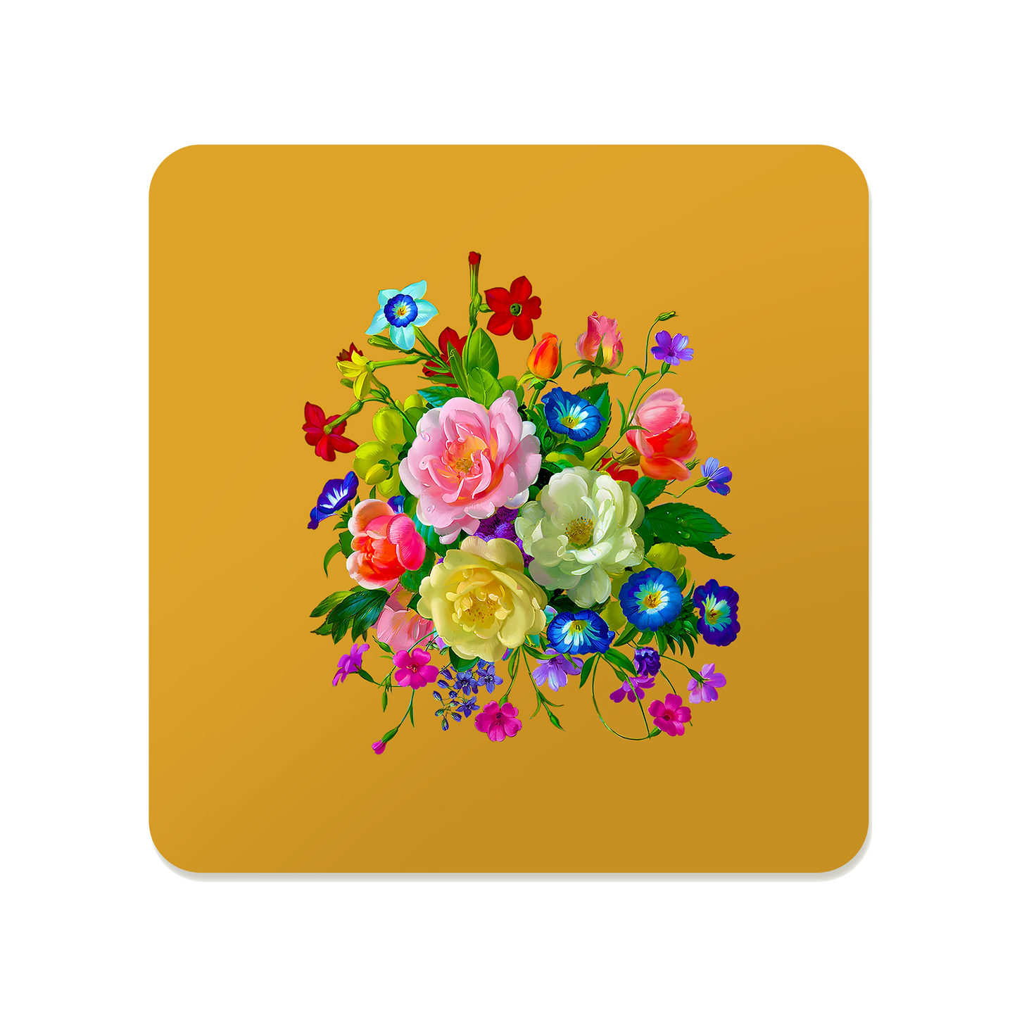 Roses, Pansies, and Poppies Bouquet Square Mousepad