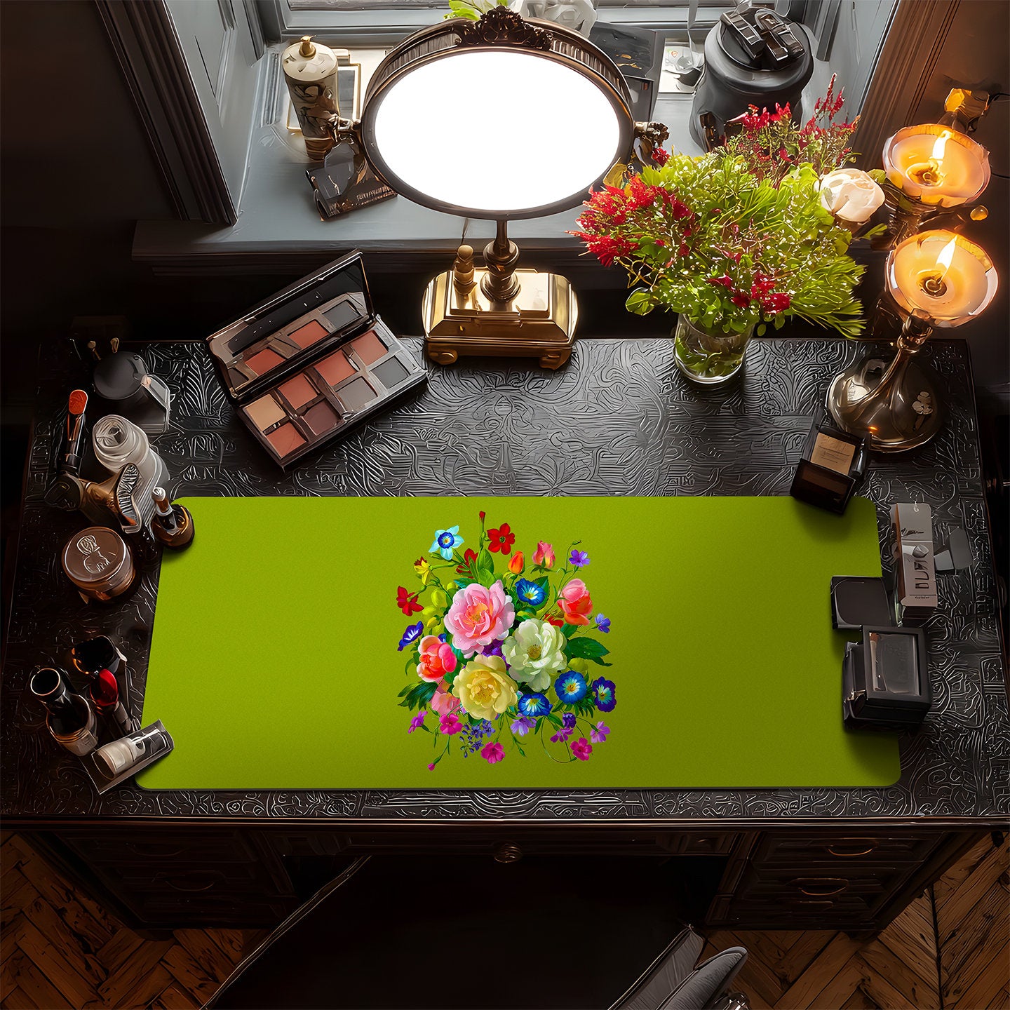 Roses, Pansies, and Poppies Bouquet Vanity Mat