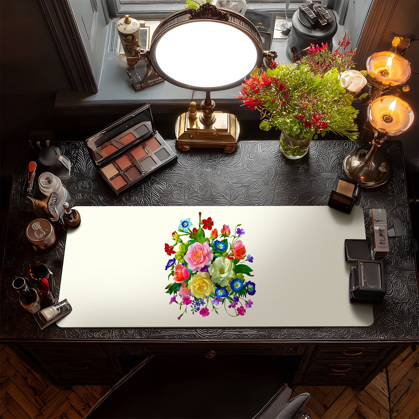 Roses, Pansies, and Poppies Bouquet Vanity Mat