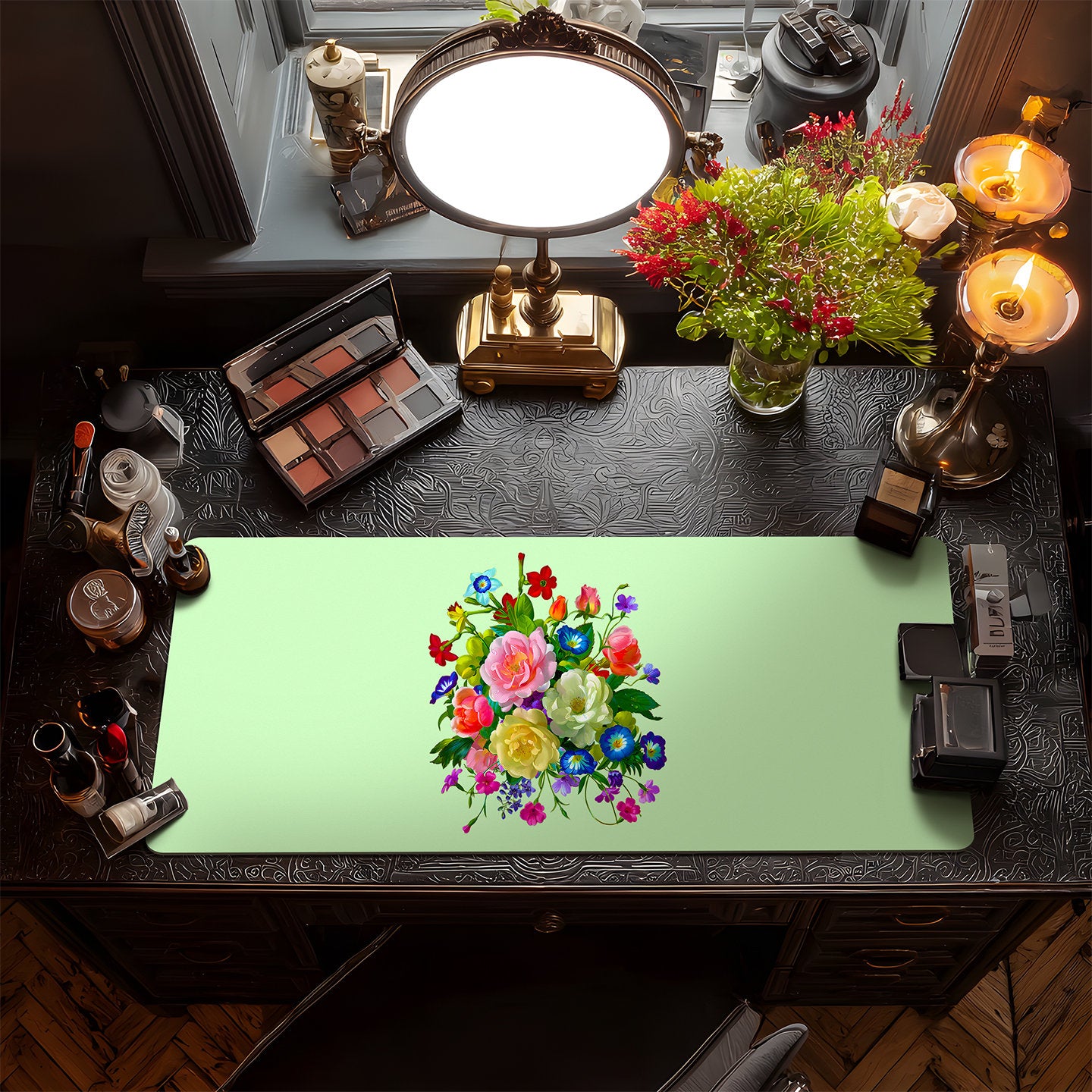 Roses, Pansies, and Poppies Bouquet Vanity Mat
