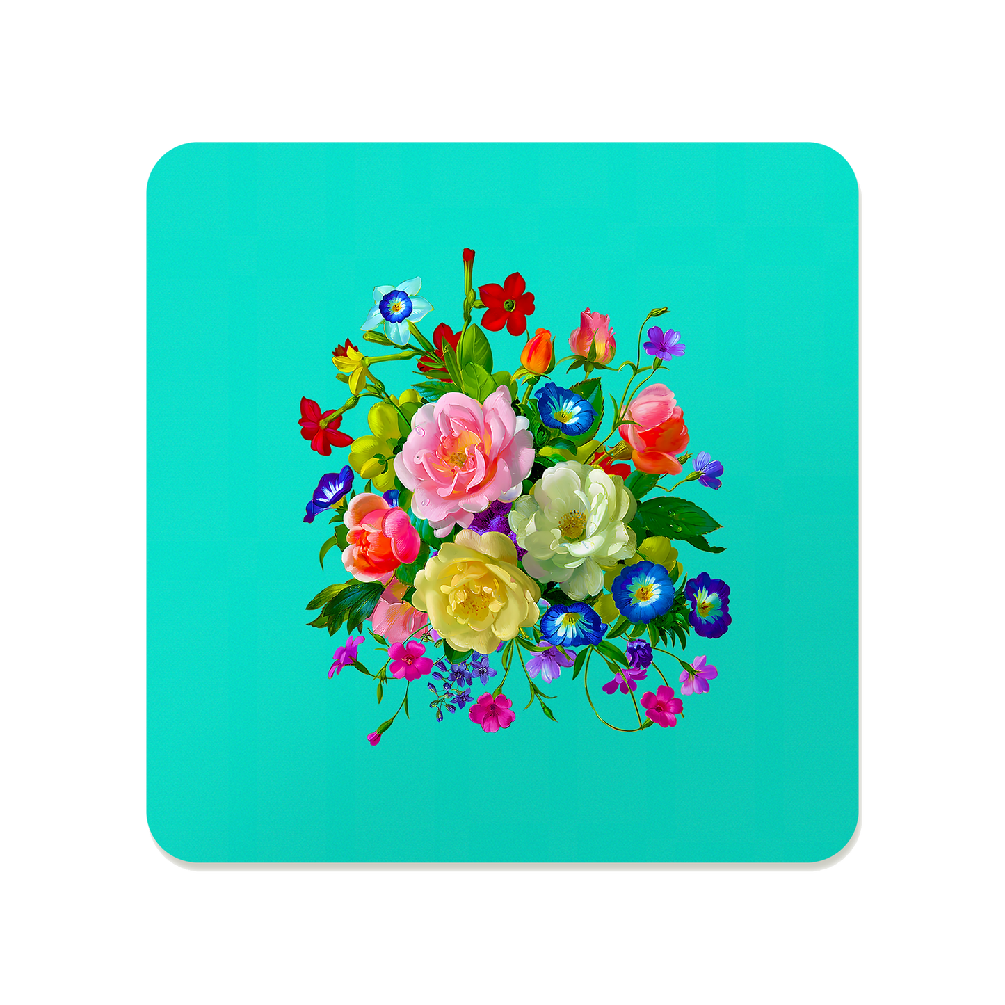 Roses, Pansies, and Poppies Bouquet Coaster