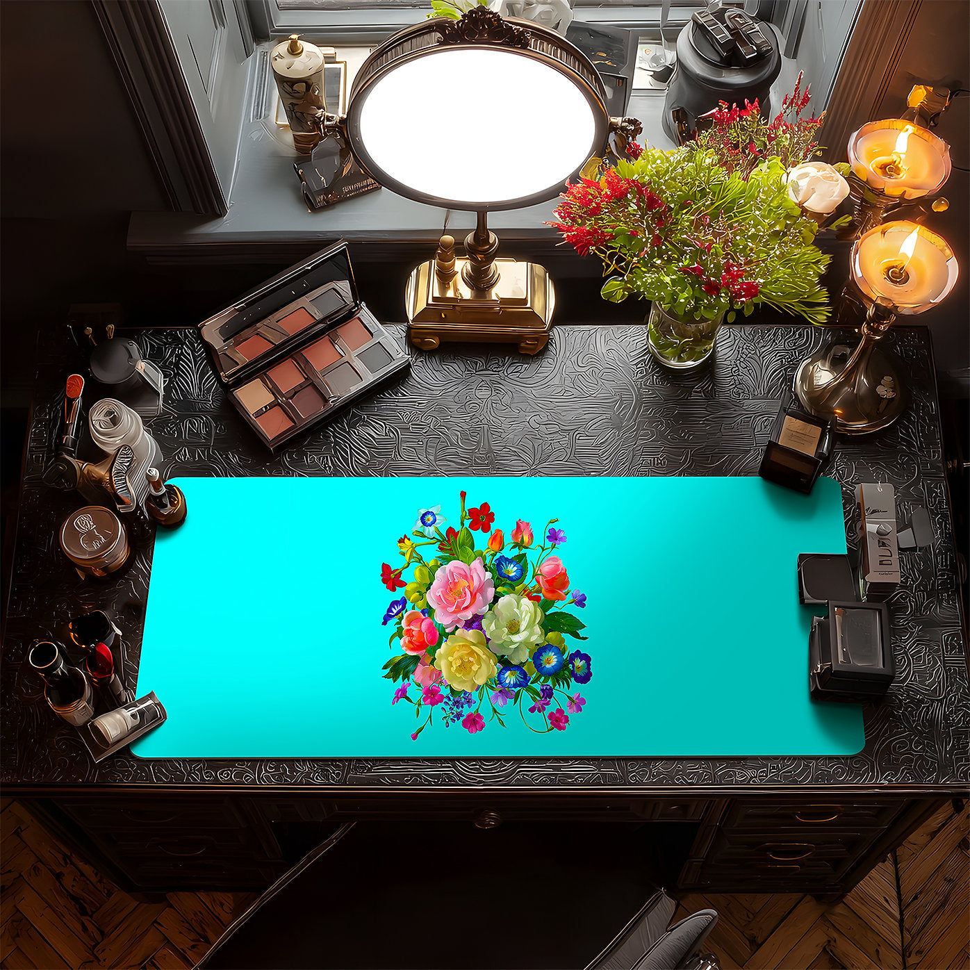 Roses, Pansies, and Poppies Bouquet Vanity Mat