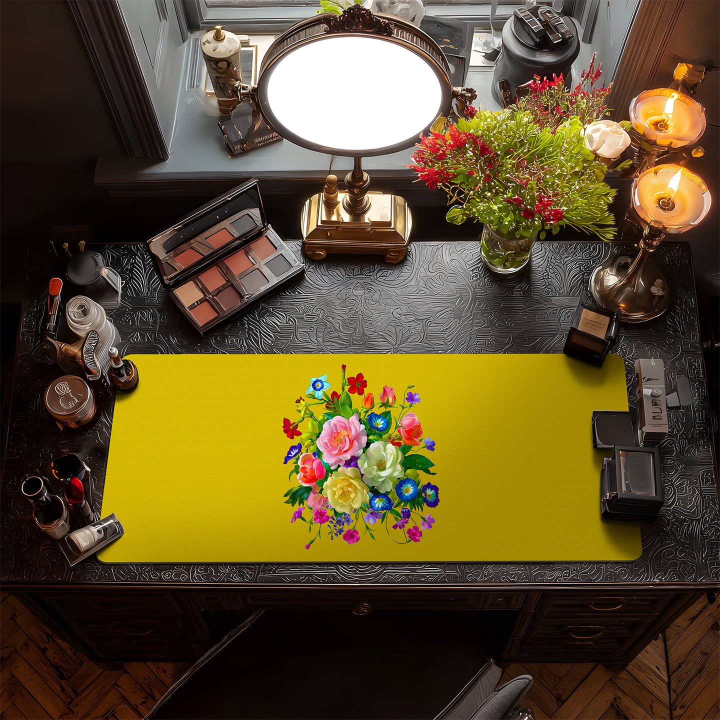 Roses, Pansies, and Poppies Bouquet Vanity Mat