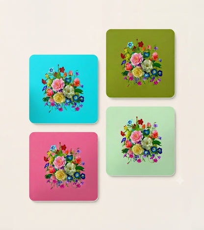 Roses, Pansies, and Poppies Bouquet Coaster