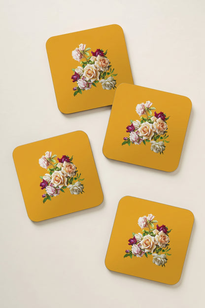 Antique Floral Drink Coaster, Waterproof Non-Slip Rubber Base Table Mat