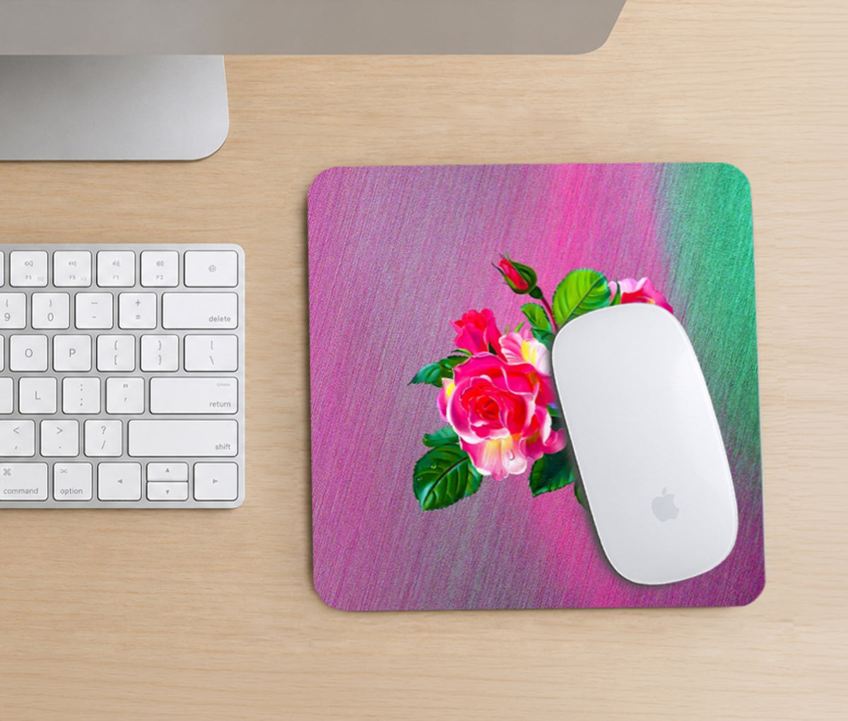 Romantic Floral Square Mouse Pad, Premium Non-Slip Rubber Base Desk Mat