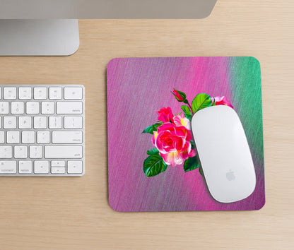 Romantic Floral Square Mouse Pad, Premium Non-Slip Rubber Base Desk Mat