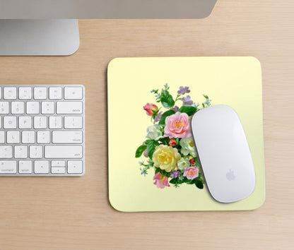 Pastel Floral Square Mouse Pad, Premium Non-Slip Rubber Base Desk Mat