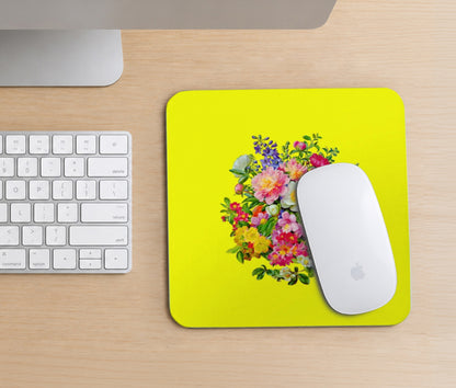 Cottagecore Floral Square Mouse Pad, Premium Non-Slip Rubber Base Desk Mat