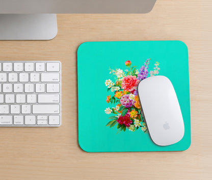 Botanical Floral Square Mouse Pad, Premium Non-Slip Rubber Base Desk Mat