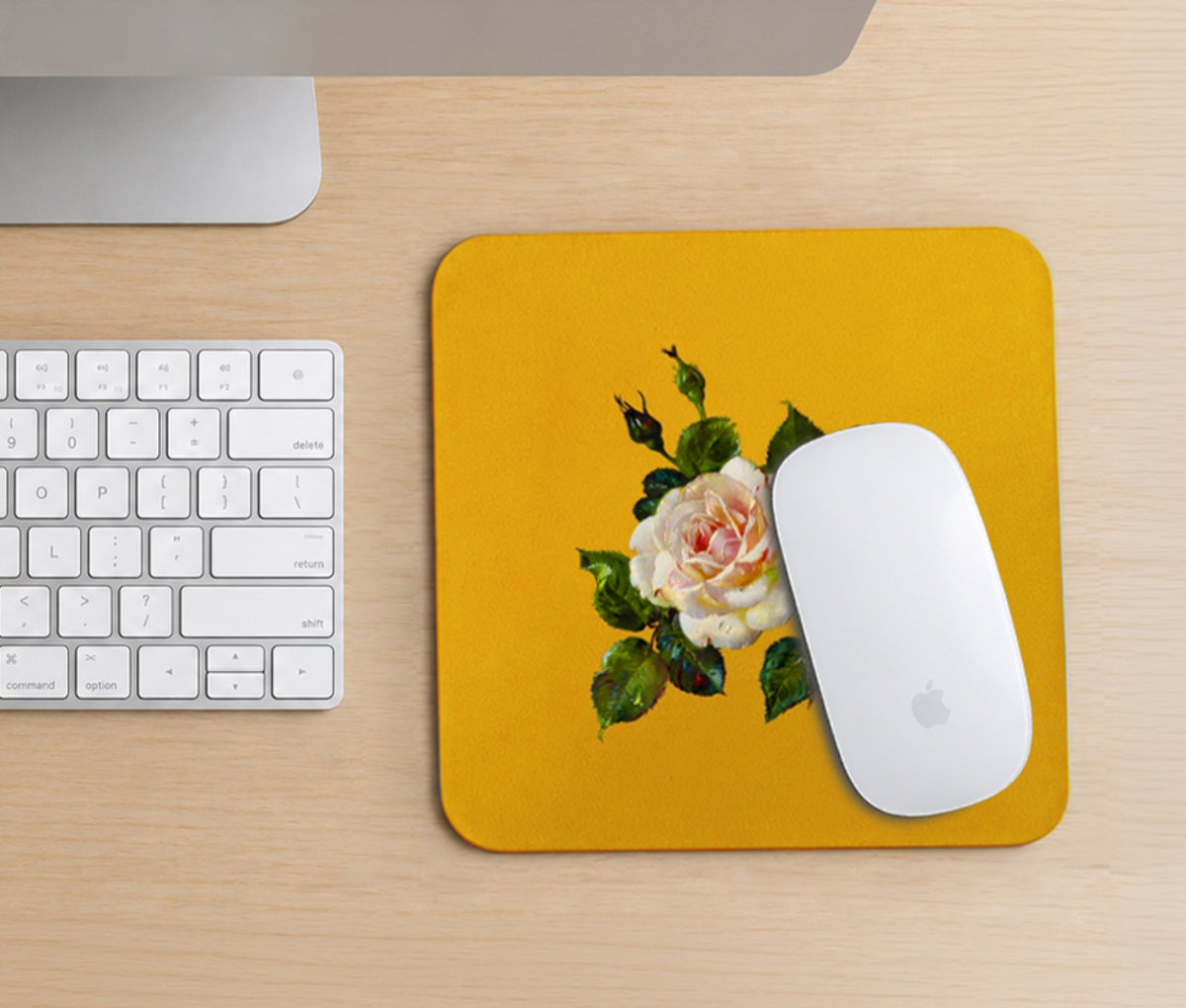 Vintage Floral Square Mouse Pad, Premium Non-Slip Rubber Base Desk Mat