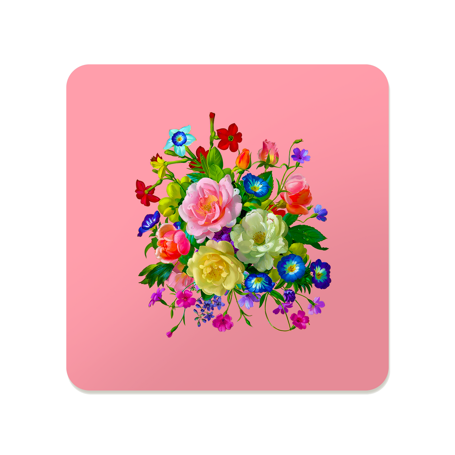 Roses, Pansies, and Poppies Bouquet Square Mousepad