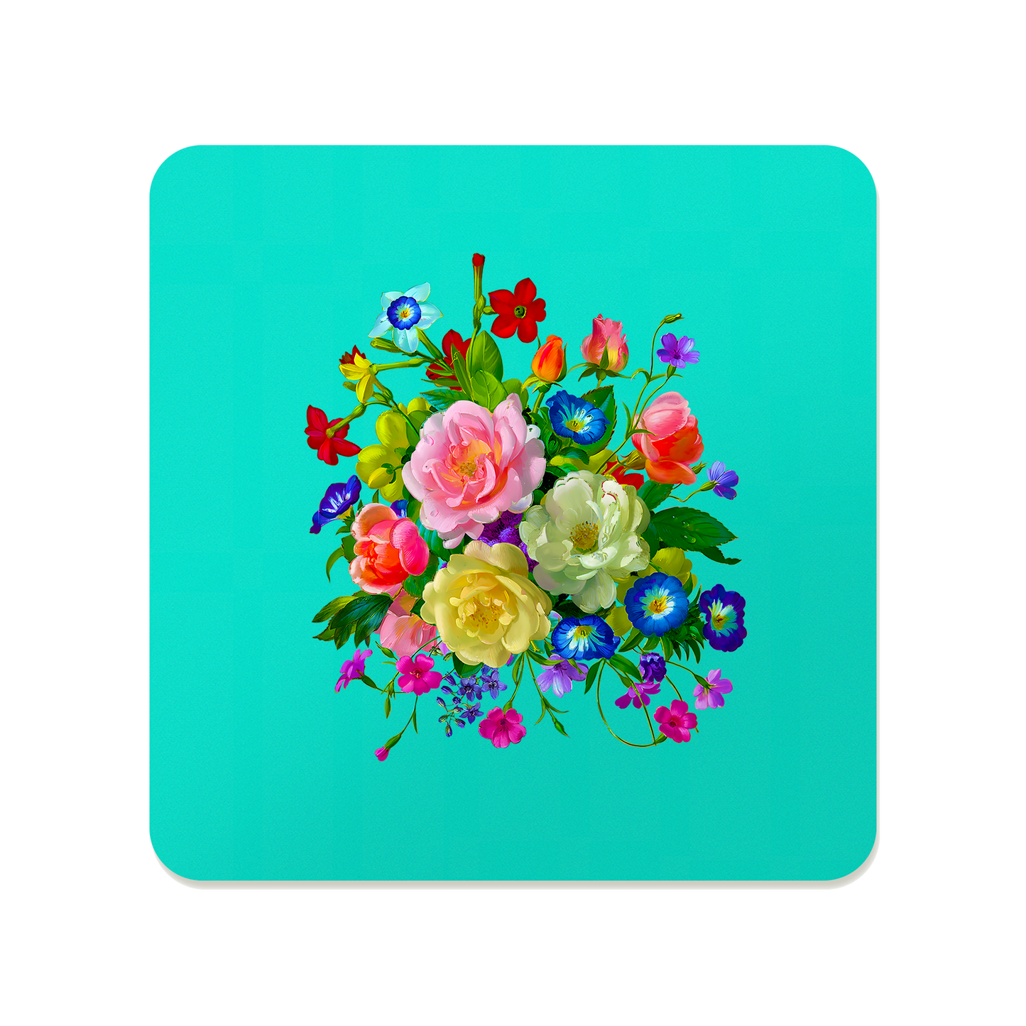 Roses, Pansies, and Poppies Bouquet Square Mousepad