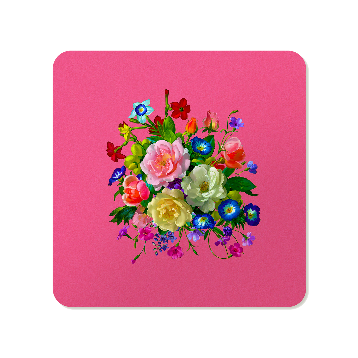 Roses, Pansies, and Poppies Bouquet Square Mousepad