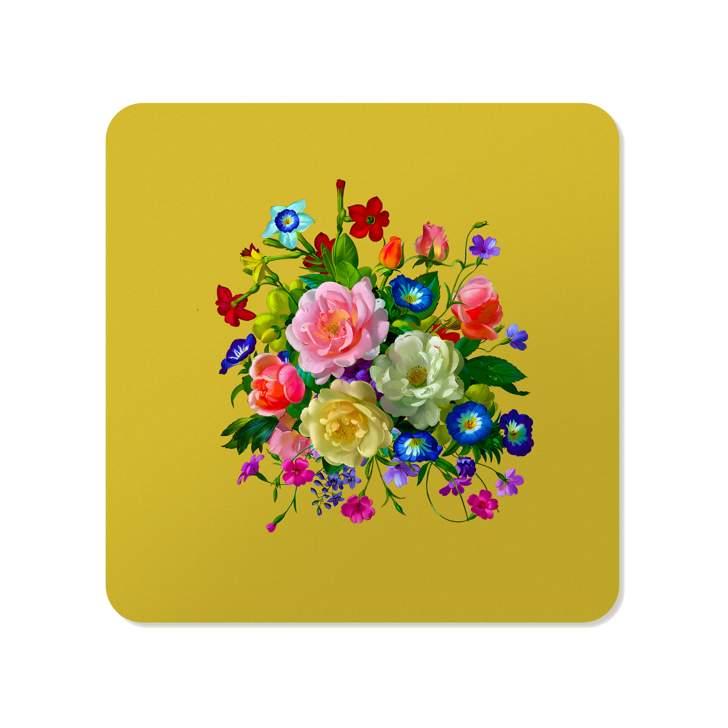 Roses, Pansies, and Poppies Bouquet Square Mousepad