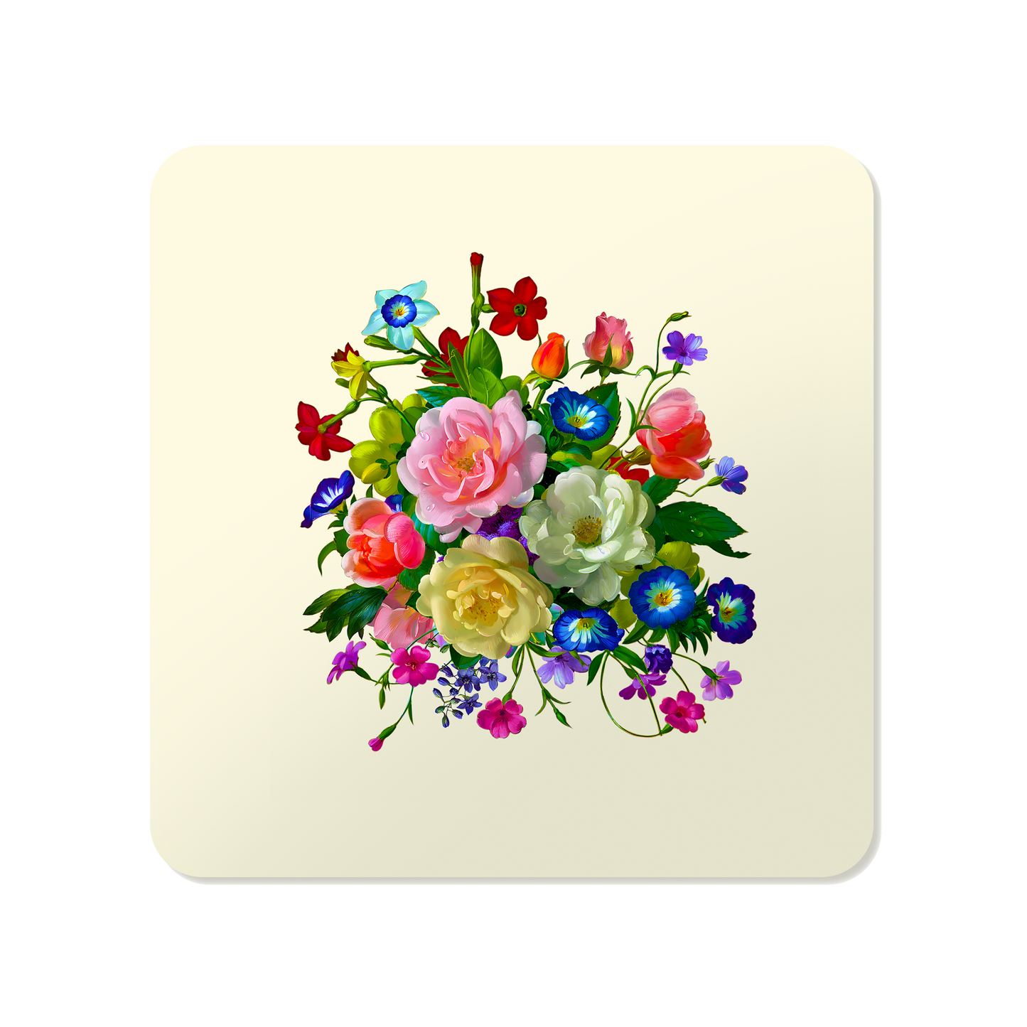 Roses, Pansies, and Poppies Bouquet Square Mousepad