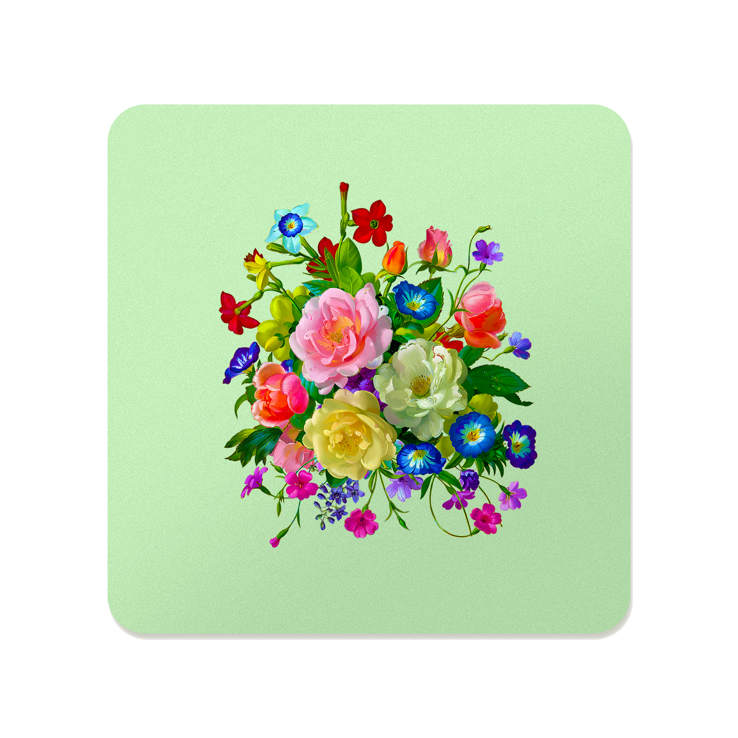 Roses, Pansies, and Poppies Bouquet Square Mousepad