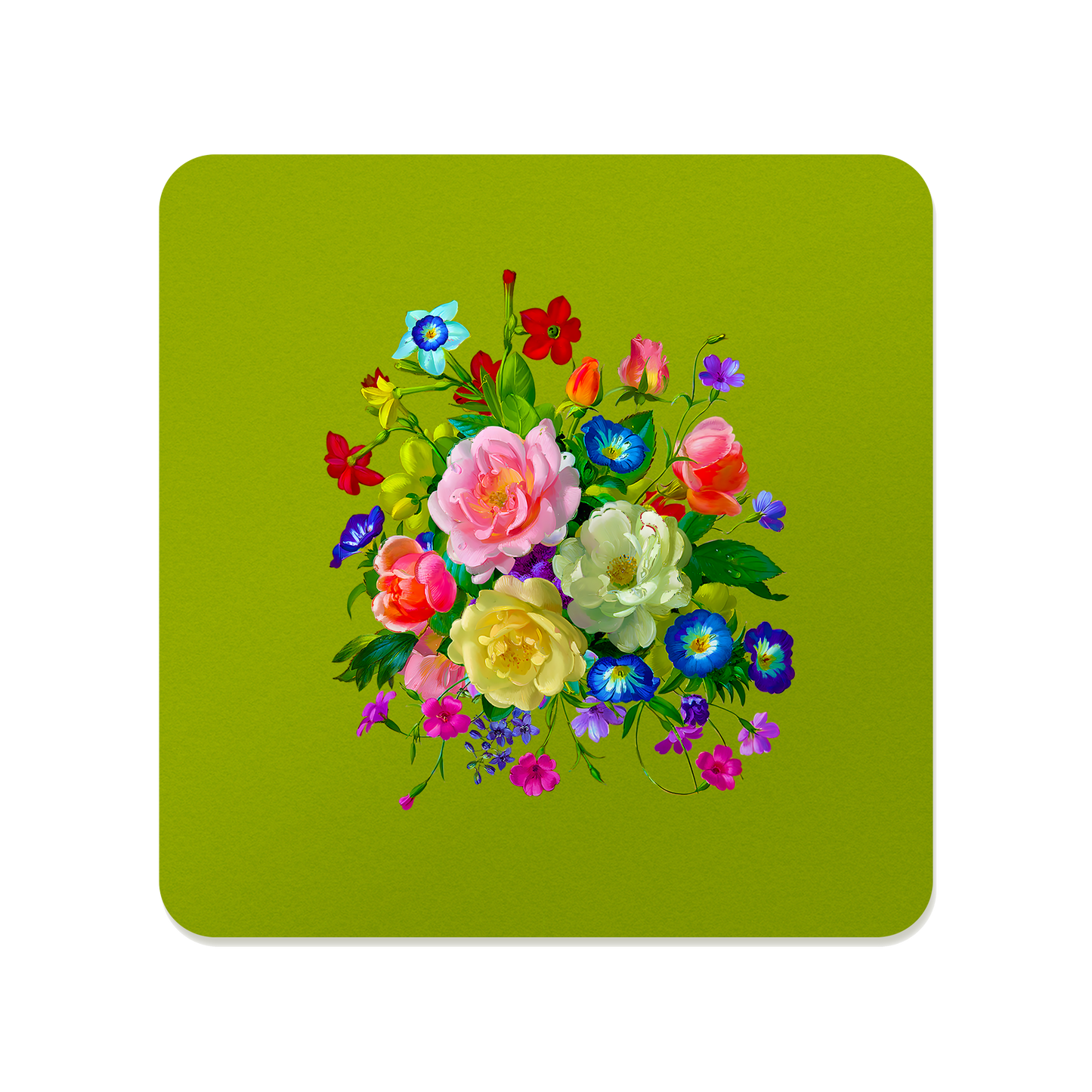 Roses, Pansies, and Poppies Bouquet Square Mousepad