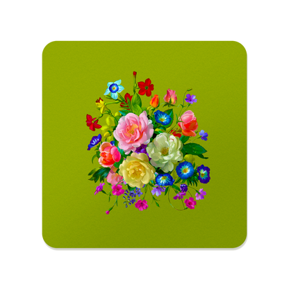 Roses, Pansies, and Poppies Bouquet Square Mousepad