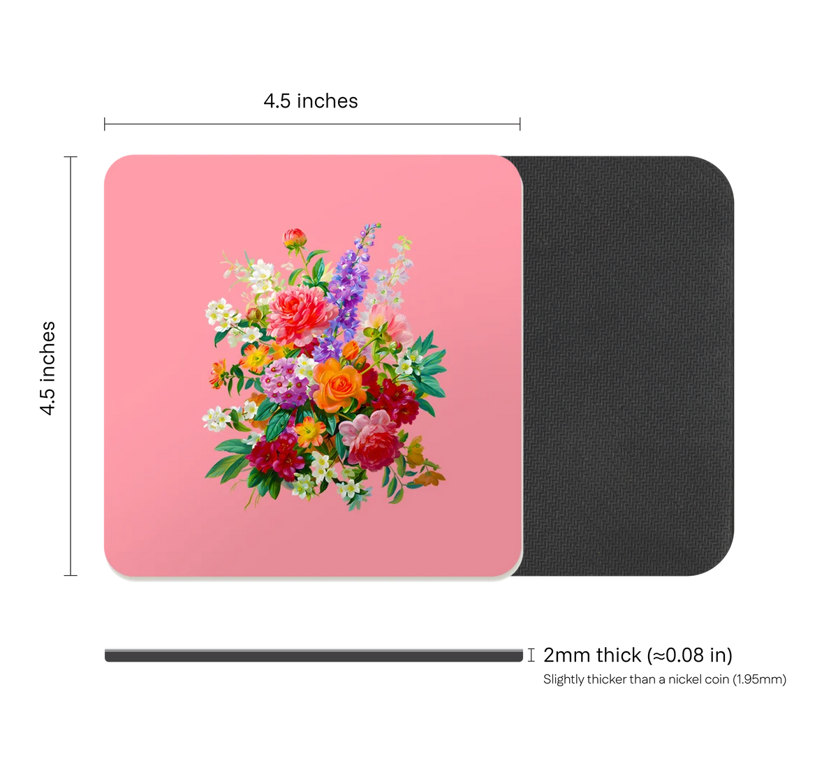 Botanical Floral Drink Coaster, Waterproof Non-Slip Rubber Base Table Mat