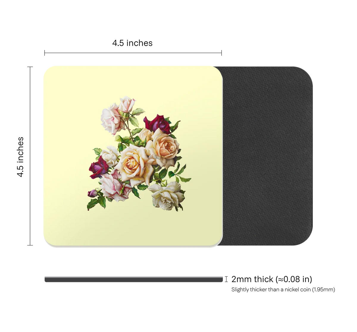 Antique Floral Drink Coaster, Waterproof Non-Slip Rubber Base Table Mat