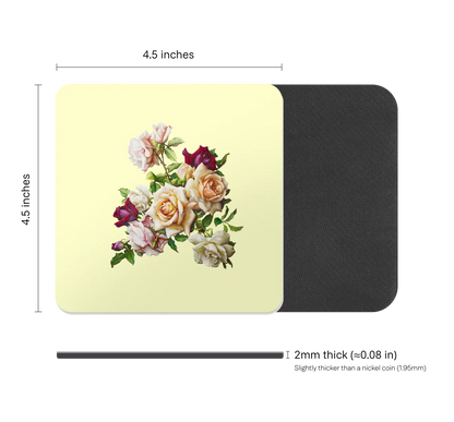 Antique Floral Drink Coaster, Waterproof Non-Slip Rubber Base Table Mat