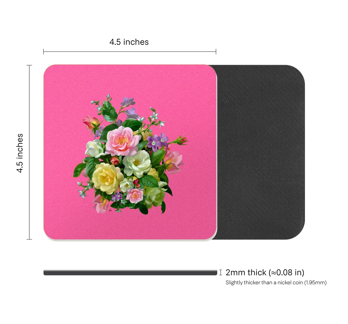 Pastel Floral Drink Coaster, Waterproof Non-Slip Rubber Base Table Mat