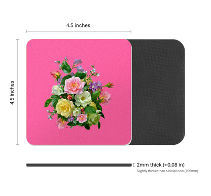 Pastel Floral Drink Coaster, Waterproof Non-Slip Rubber Base Table Mat