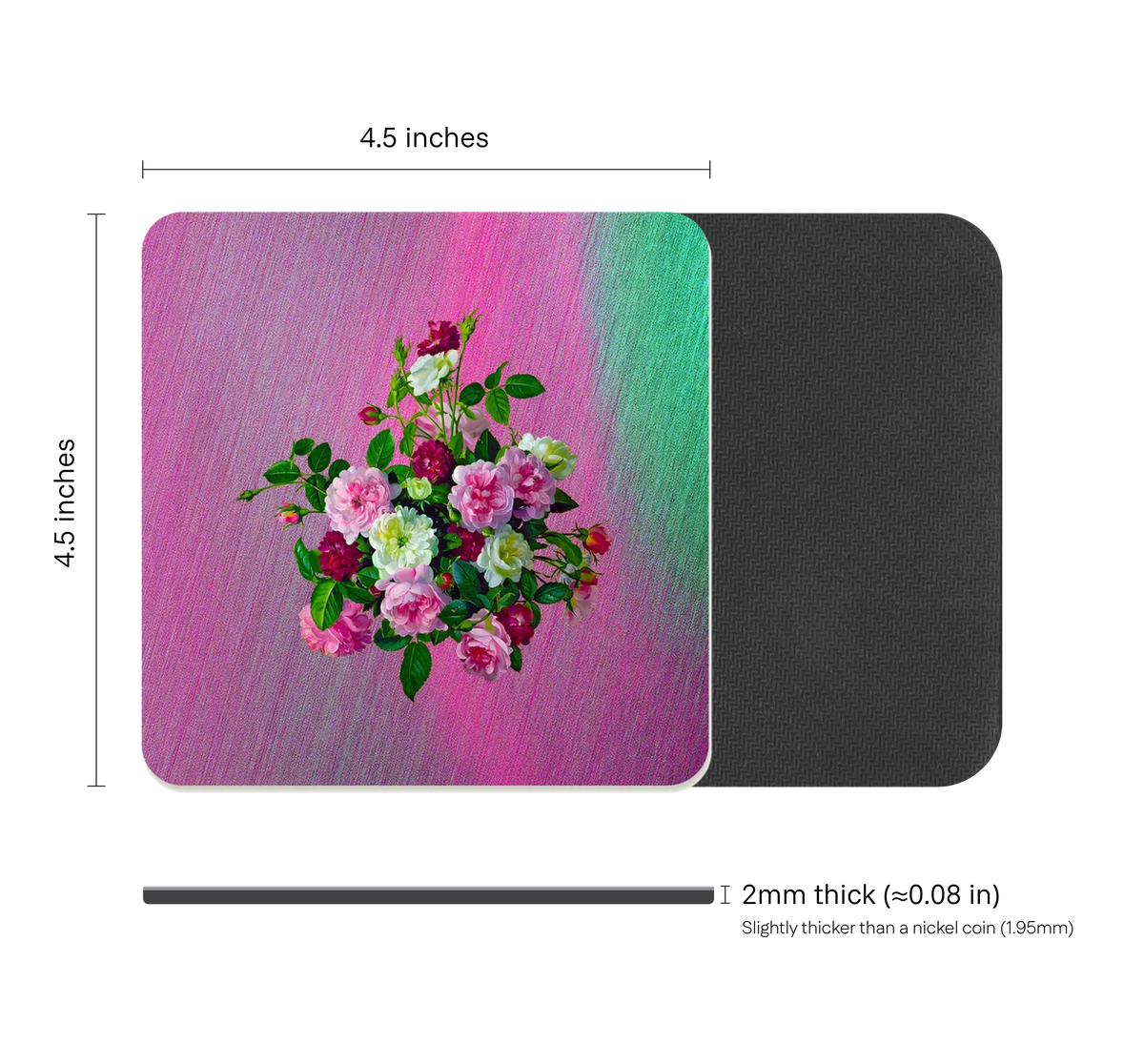 Victorian Floral Drink Coaster, Waterproof Non-Slip Rubber Base Table Mat