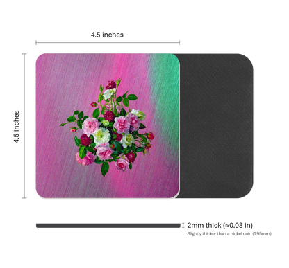 Victorian Floral Drink Coaster, Waterproof Non-Slip Rubber Base Table Mat