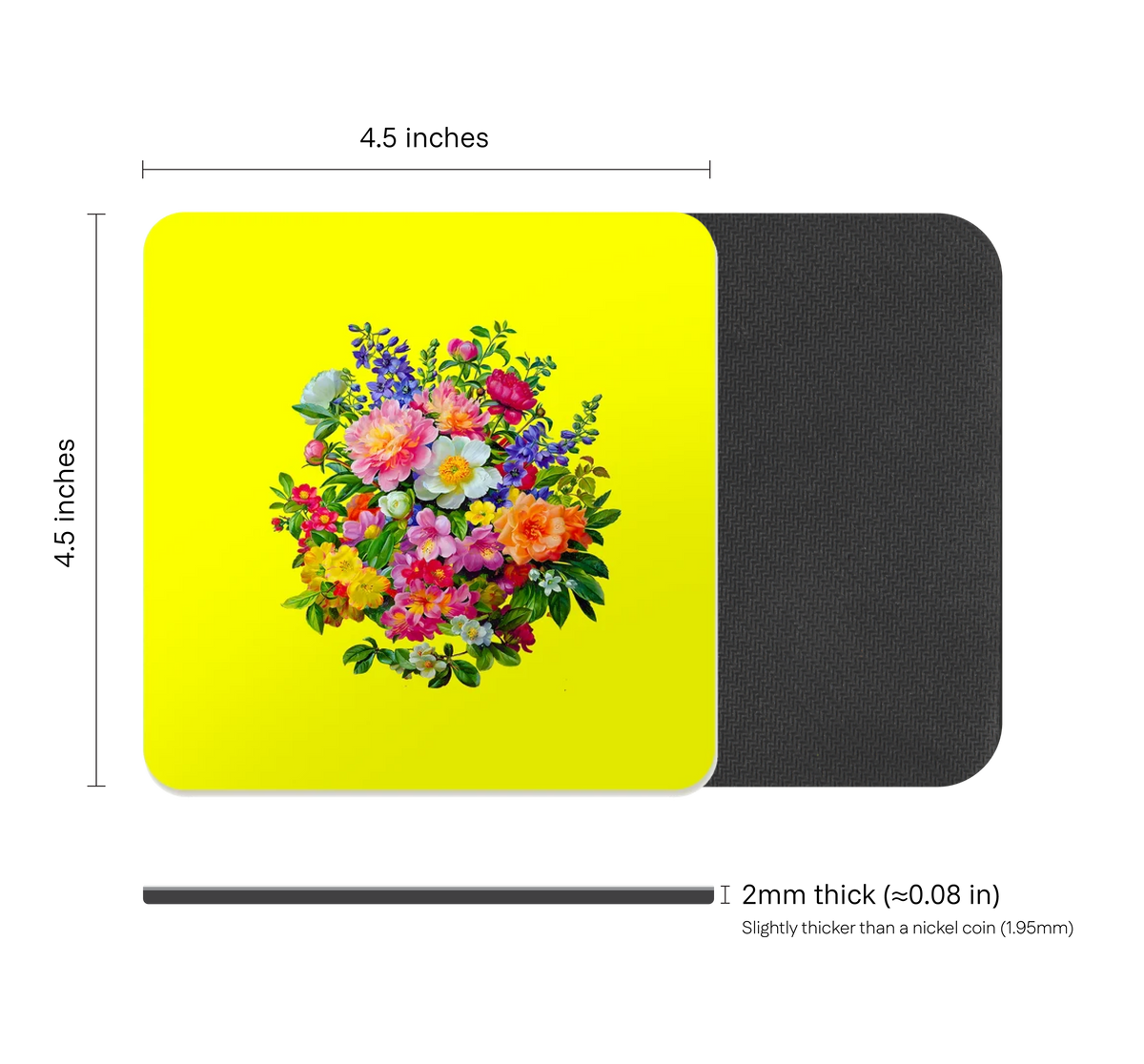Cottagecore Floral Drink Coaster, Waterproof Non-Slip Rubber Base Table Mat