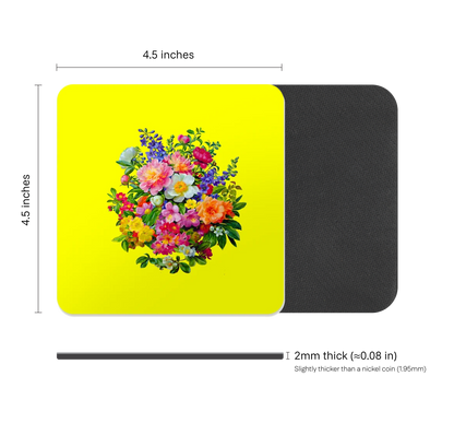 Cottagecore Floral Drink Coaster, Waterproof Non-Slip Rubber Base Table Mat