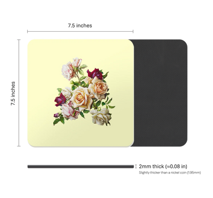 Antique Floral Square Mouse Pad, Premium Non-Slip Rubber Base Desk Mat