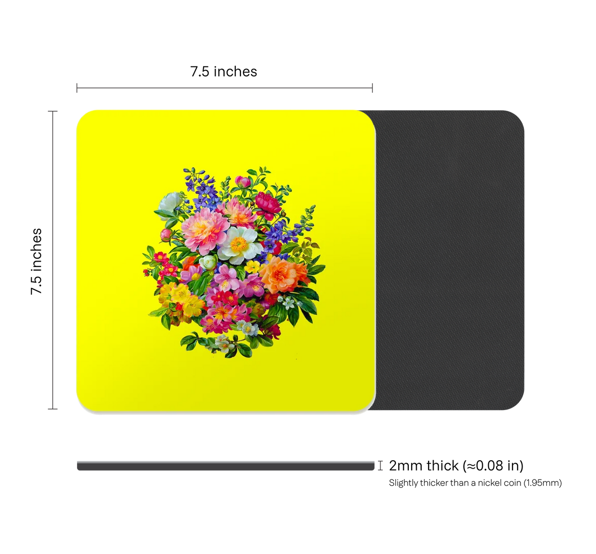 Cottagecore Floral Square Mouse Pad, Premium Non-Slip Rubber Base Desk Mat
