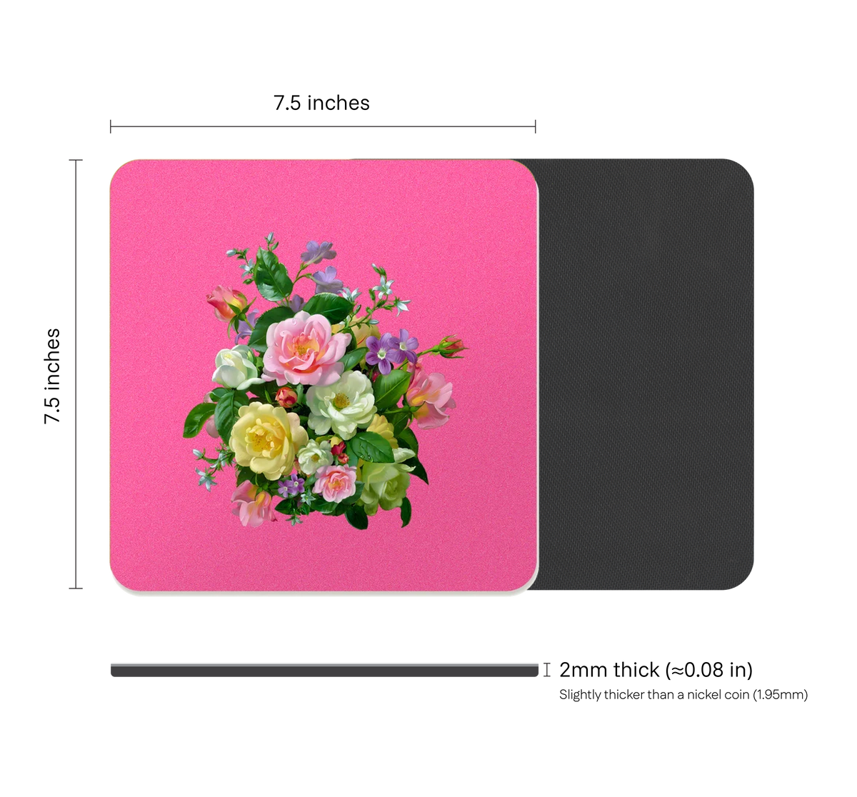 Pastel Floral Square Mouse Pad, Premium Non-Slip Rubber Base Desk Mat