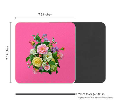 Pastel Floral Square Mouse Pad, Premium Non-Slip Rubber Base Desk Mat