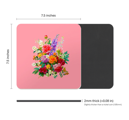 Botanical Floral Square Mouse Pad, Premium Non-Slip Rubber Base Desk Mat