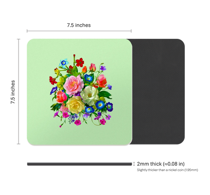 Vibrant Floral Square Mouse Pad, Premium Non-Slip Rubber Base Desk Mat
